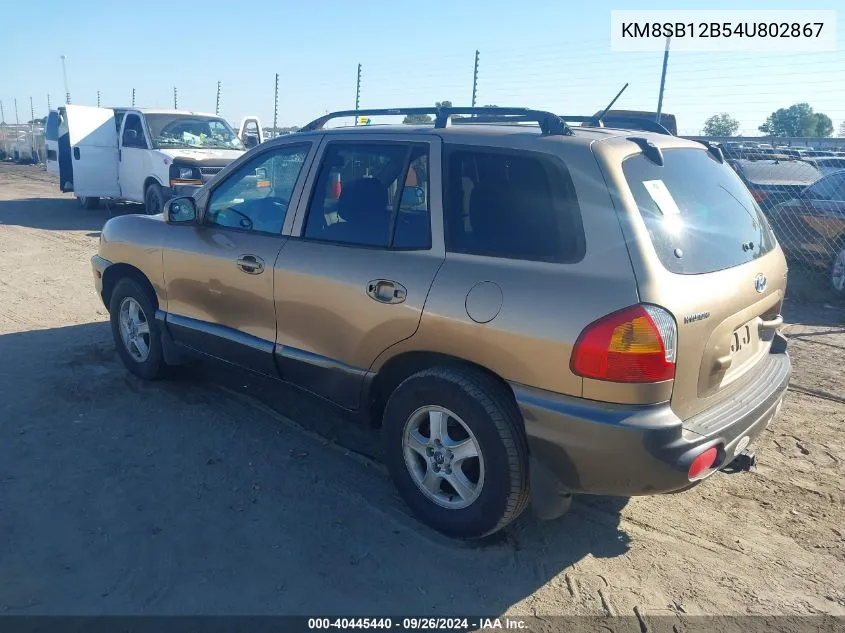 2004 Hyundai Santa Fe VIN: KM8SB12B54U802867 Lot: 40445440