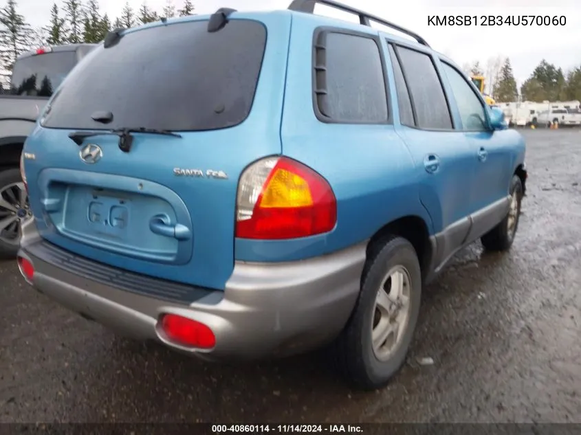 2004 Hyundai Santa Fe VIN: KM8SB12B34U570060 Lot: 40860114