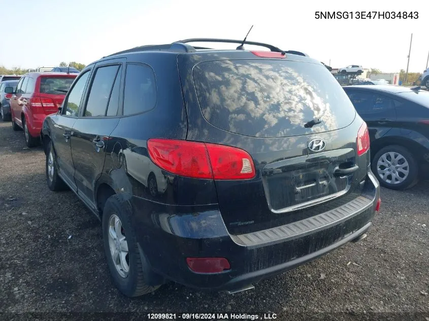 2007 Hyundai Santa Fe VIN: 5NMSG13E47H034843 Lot: 12099821