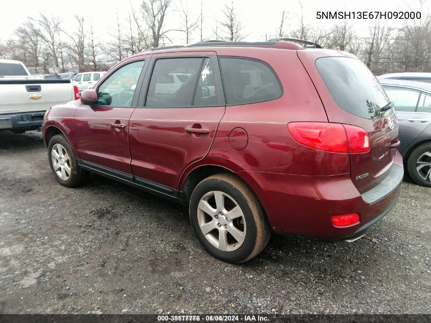 5NMSH13E67H092000 2007 Hyundai Santa Fe Limited/Se