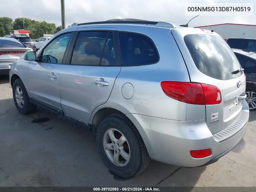 005NMSG13D87H0519 2007 Hyundai Santa Fe Gls