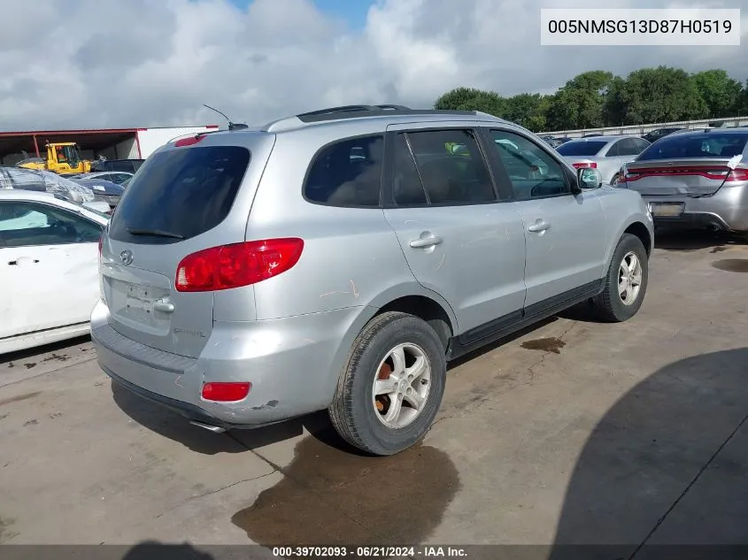 005NMSG13D87H0519 2007 Hyundai Santa Fe Gls