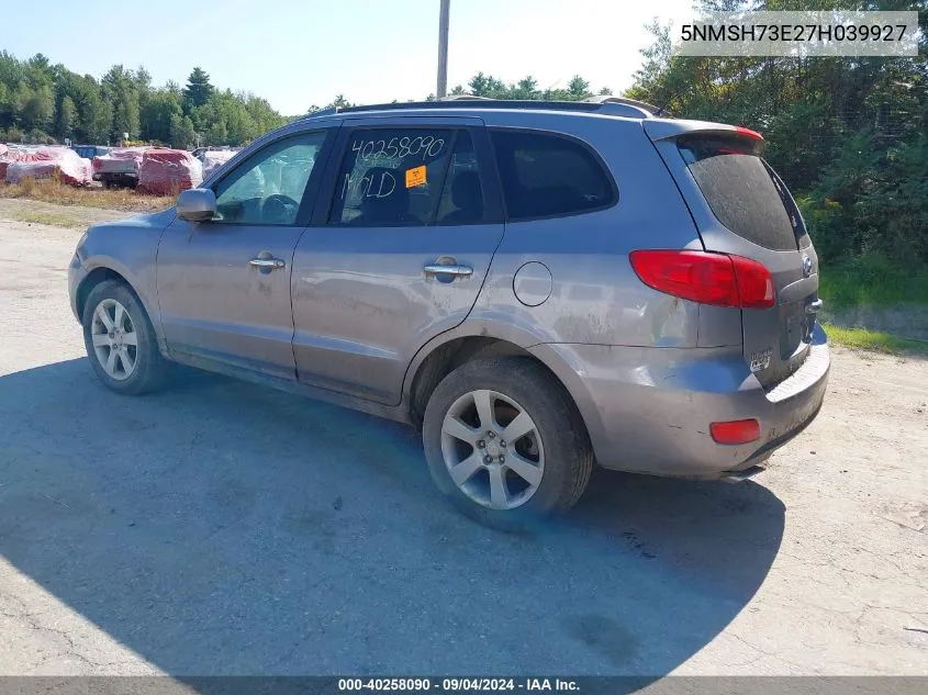 2007 Hyundai Santa Fe Limited/Se VIN: 5NMSH73E27H039927 Lot: 40258090