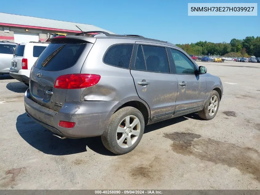 2007 Hyundai Santa Fe Limited/Se VIN: 5NMSH73E27H039927 Lot: 40258090