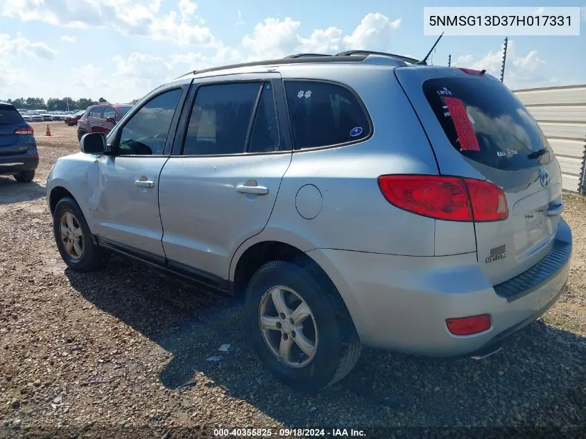 2007 Hyundai Santa Fe Gls VIN: 5NMSG13D37H017331 Lot: 40355825