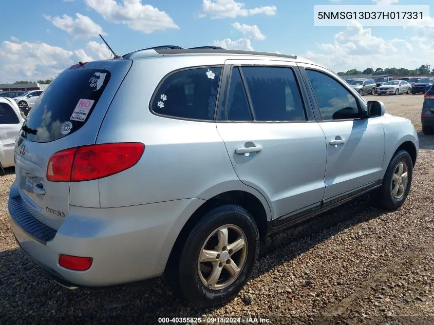 2007 Hyundai Santa Fe Gls VIN: 5NMSG13D37H017331 Lot: 40355825