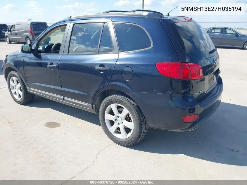 5NMSH13E27H035194 2007 Hyundai Santa Fe Limited/Se