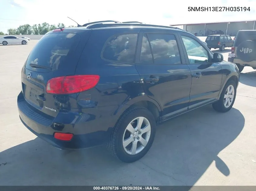 5NMSH13E27H035194 2007 Hyundai Santa Fe Limited/Se