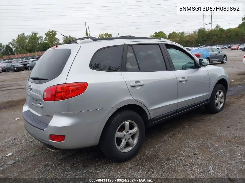 5NMSG13D67H089852 2007 Hyundai Santa Fe Gls