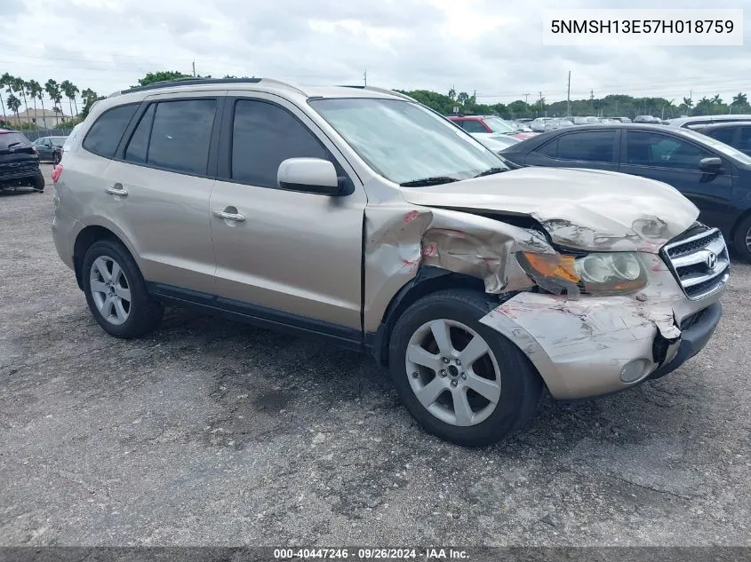 5NMSH13E57H018759 2007 Hyundai Santa Fe Se/Limited