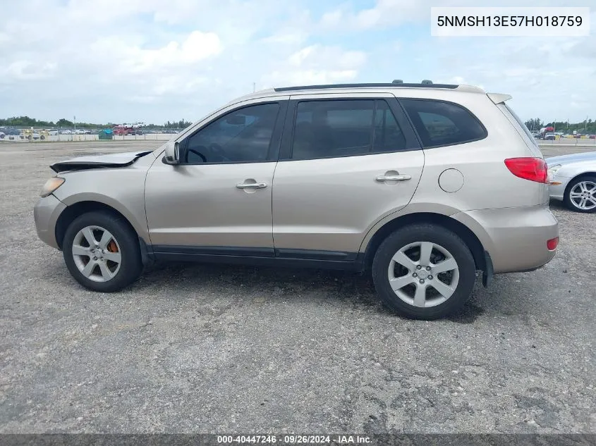 5NMSH13E57H018759 2007 Hyundai Santa Fe Se/Limited