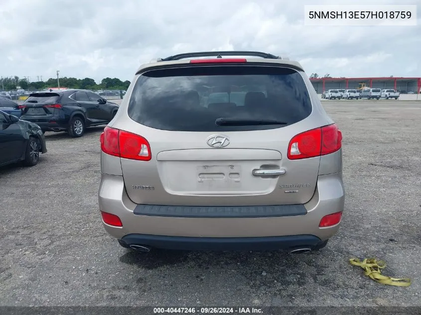 5NMSH13E57H018759 2007 Hyundai Santa Fe Se/Limited