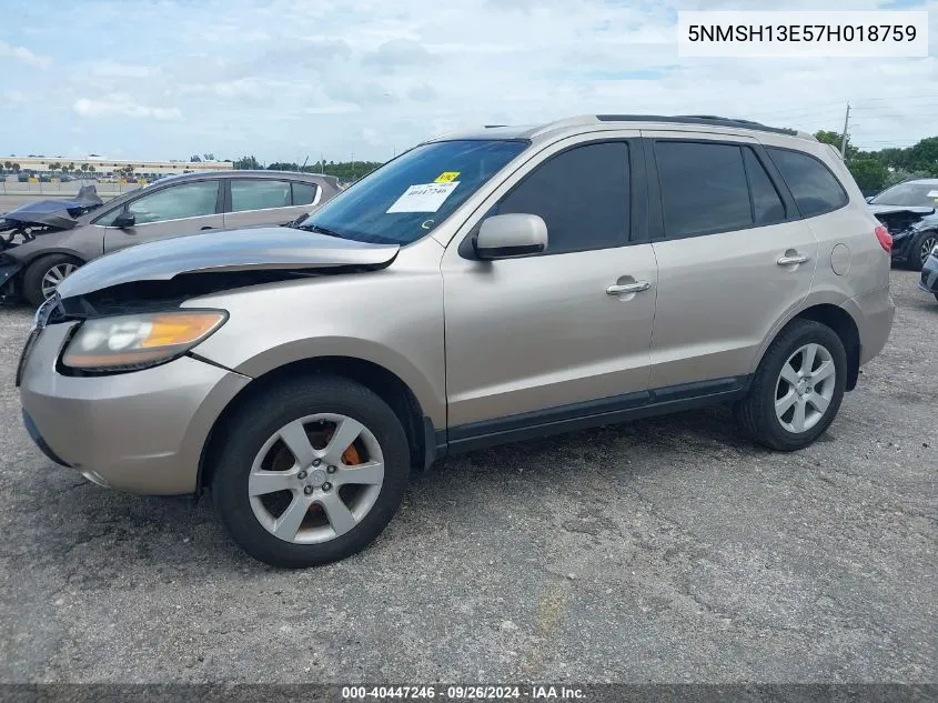 5NMSH13E57H018759 2007 Hyundai Santa Fe Se/Limited