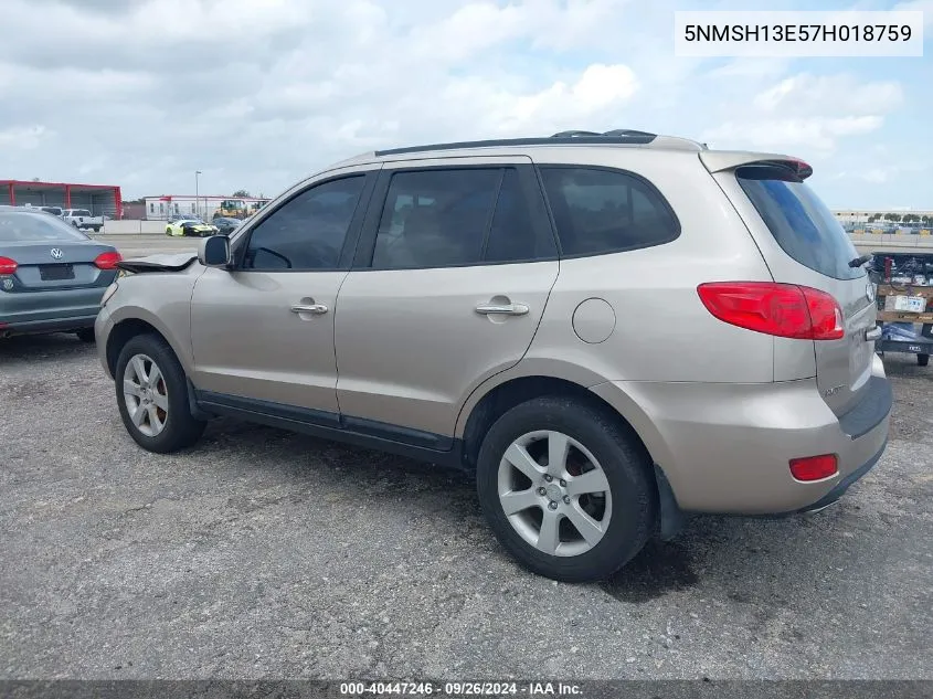 5NMSH13E57H018759 2007 Hyundai Santa Fe Se/Limited