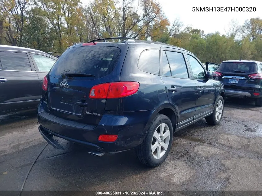 2007 Hyundai Santa Fe Limited/Se VIN: 5NMSH13E47H000320 Lot: 40625031