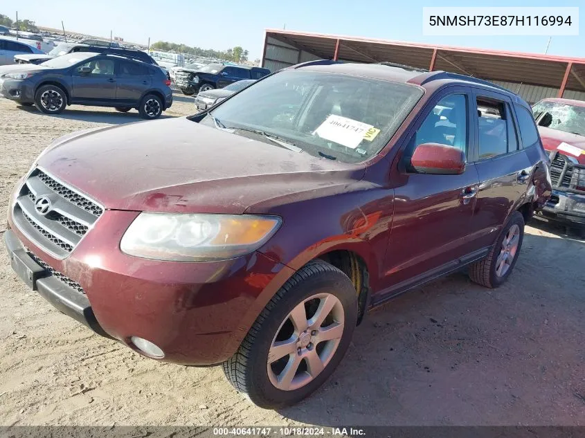 2007 Hyundai Santa Fe Limited/Se VIN: 5NMSH73E87H116994 Lot: 40641747