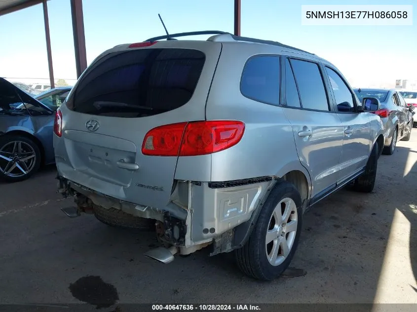 2007 Hyundai Santa Fe Se/Limited VIN: 5NMSH13E77H086058 Lot: 40647636