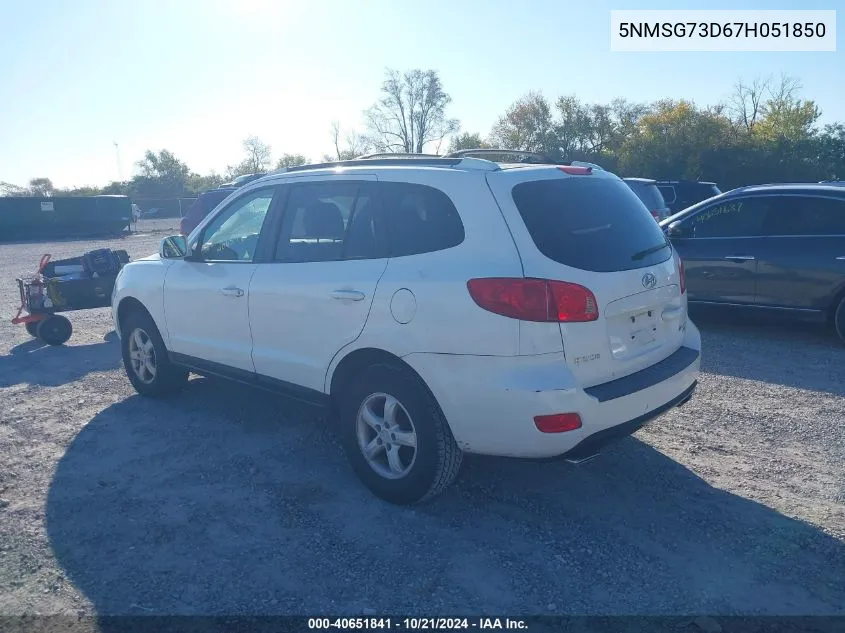 2007 Hyundai Santa Fe Gls VIN: 5NMSG73D67H051850 Lot: 40651841