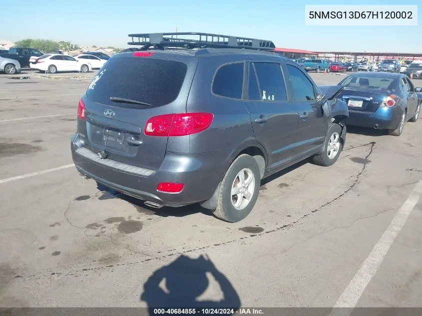 2007 Hyundai Santa Fe Gls VIN: 5NMSG13D67H120002 Lot: 40684855