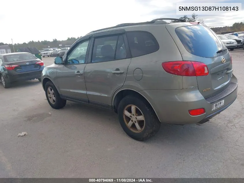 2007 Hyundai Santa Fe Gls VIN: 5NMSG13D87H108143 Lot: 40794069