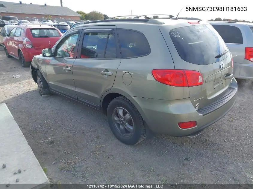 2008 Hyundai Santa Fe VIN: 5NMSG73E98H181633 Lot: 12118742