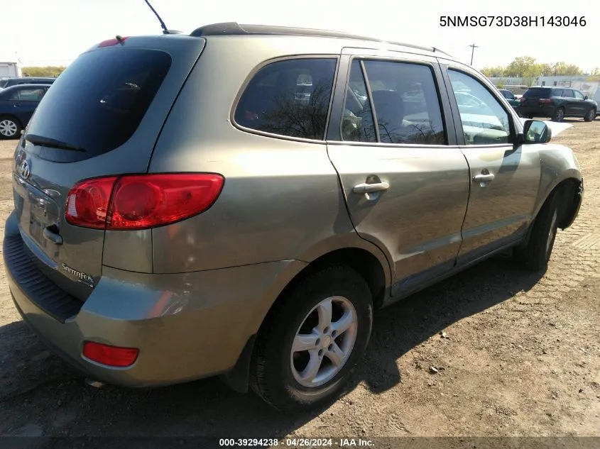 2008 Hyundai Santa Fe Gls VIN: 5NMSG73D38H143046 Lot: 39294238