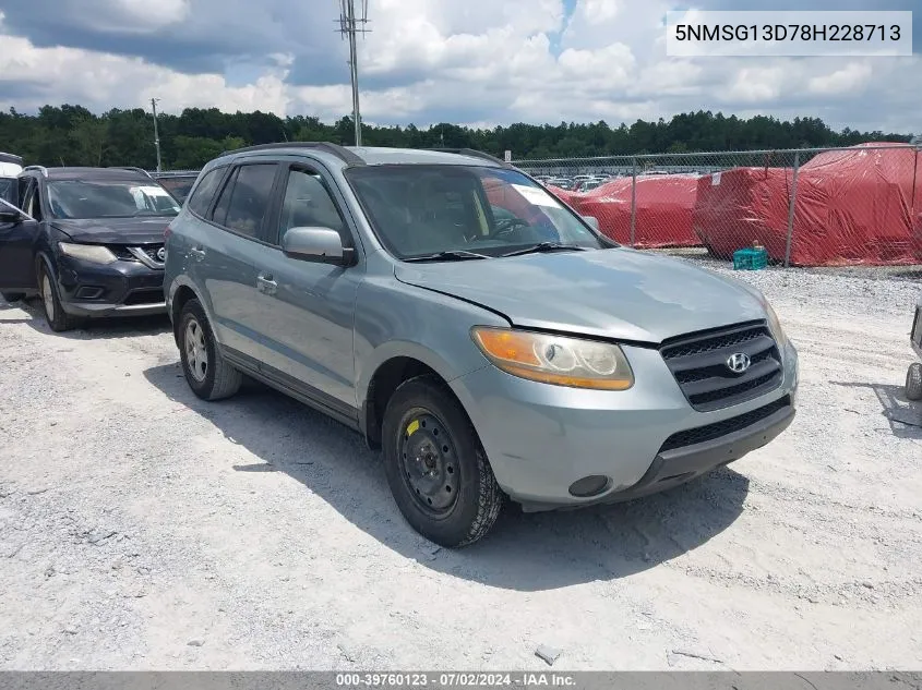 2008 Hyundai Santa Fe Gls VIN: 5NMSG13D78H228713 Lot: 39760123