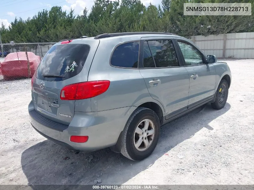 2008 Hyundai Santa Fe Gls VIN: 5NMSG13D78H228713 Lot: 39760123