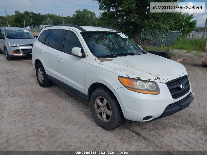 2008 Hyundai Santa Fe Gls VIN: 5NMSG13D78H209594 Lot: 39997534