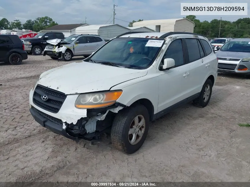 2008 Hyundai Santa Fe Gls VIN: 5NMSG13D78H209594 Lot: 39997534