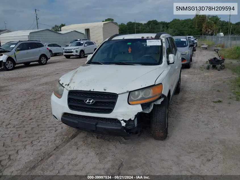 2008 Hyundai Santa Fe Gls VIN: 5NMSG13D78H209594 Lot: 39997534