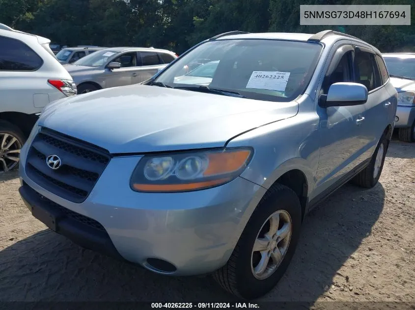 2008 Hyundai Santa Fe Gls VIN: 5NMSG73D48H167694 Lot: 40262225