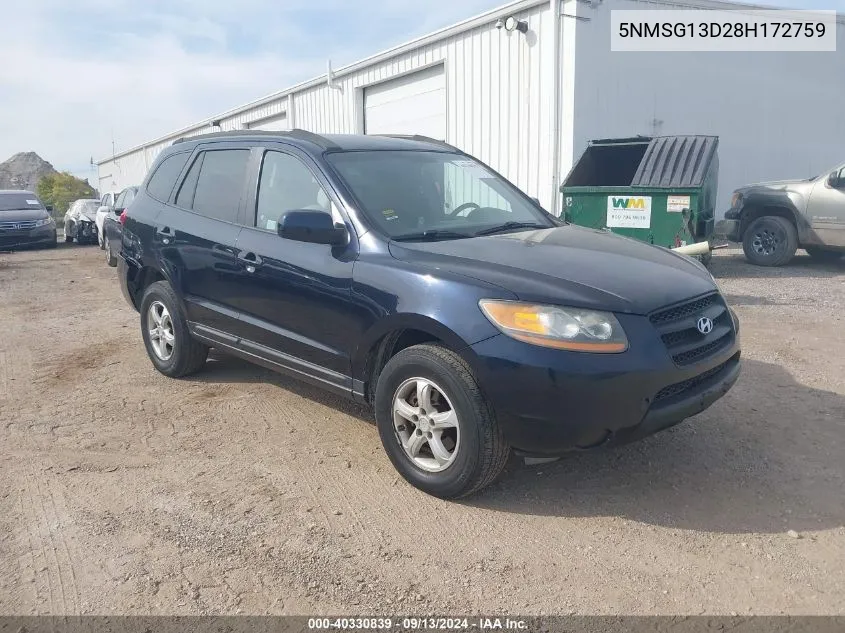 2008 Hyundai Santa Fe Gls VIN: 5NMSG13D28H172759 Lot: 40330839