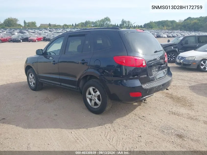 2008 Hyundai Santa Fe Gls VIN: 5NMSG13D28H172759 Lot: 40330839