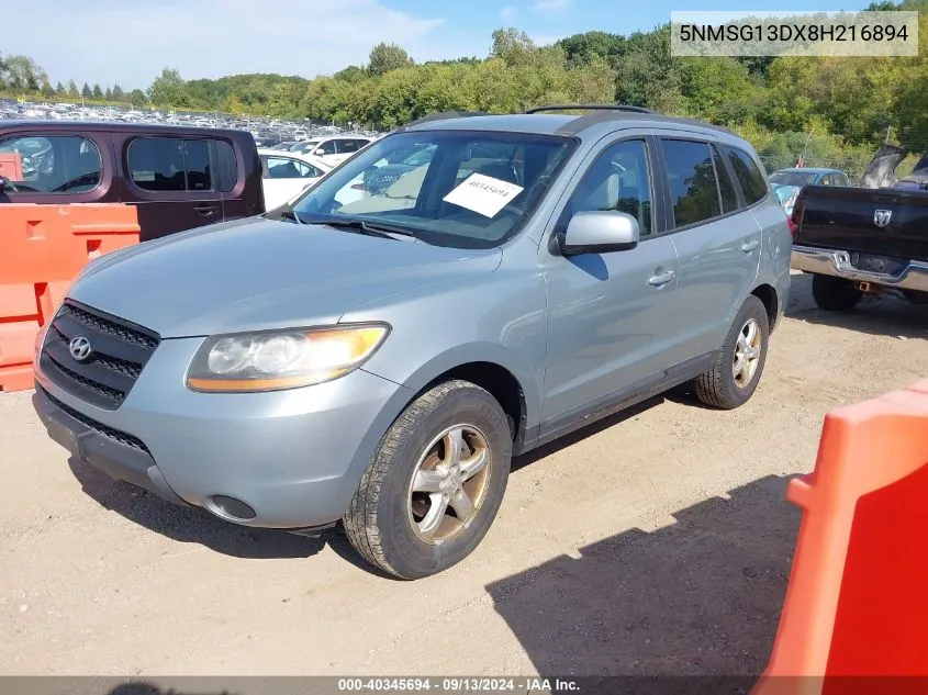 2008 Hyundai Santa Fe Gls VIN: 5NMSG13DX8H216894 Lot: 40345694