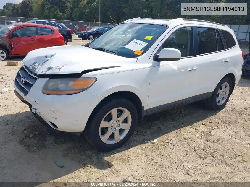 2008 Hyundai Santa Fe Limited/Se VIN: 5NMSH13E88H194013 Lot: 40387147