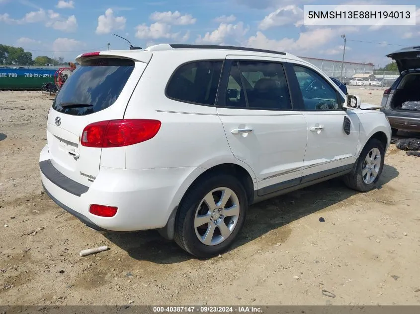 2008 Hyundai Santa Fe Limited/Se VIN: 5NMSH13E88H194013 Lot: 40387147