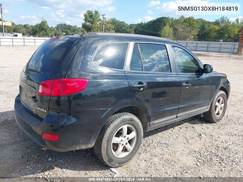 2008 Hyundai Santa Fe Gls VIN: 5NMSG13DX8H184819 Lot: 40479925