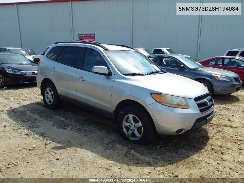 2008 Hyundai Santa Fe Gls VIN: 5NMSG73D28H194084 Lot: 40490433