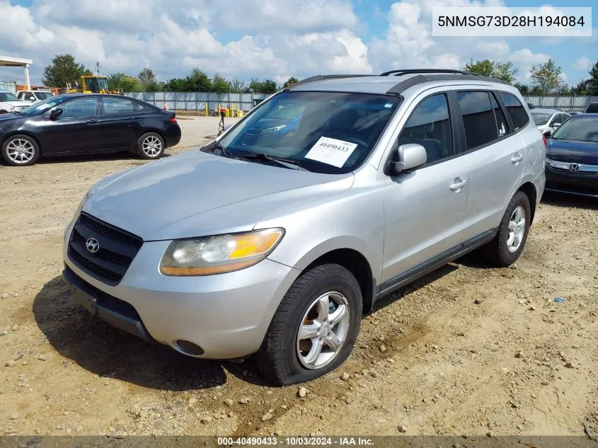 2008 Hyundai Santa Fe Gls VIN: 5NMSG73D28H194084 Lot: 40490433