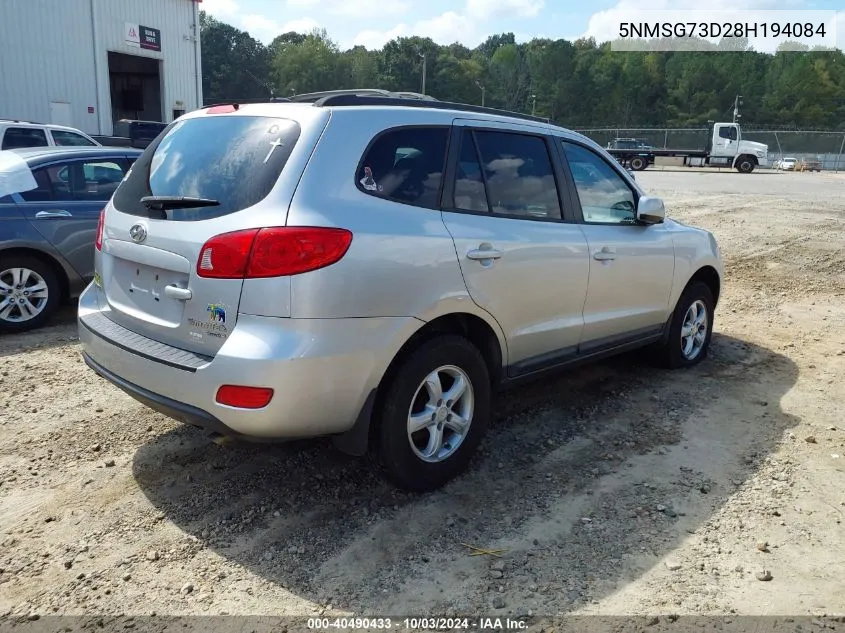 2008 Hyundai Santa Fe Gls VIN: 5NMSG73D28H194084 Lot: 40490433