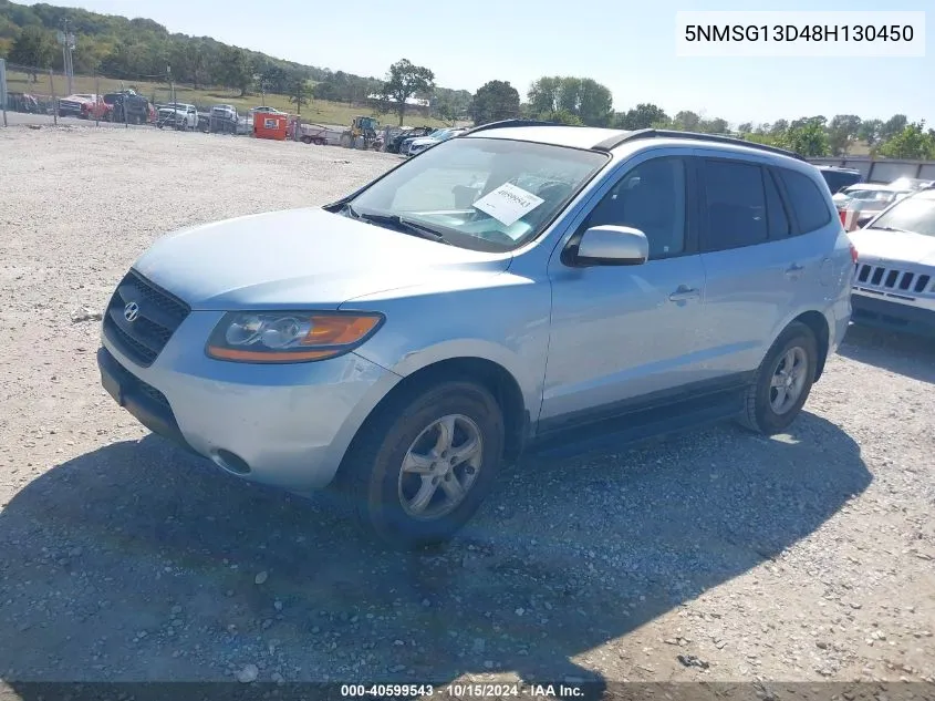 2008 Hyundai Santa Fe Gls VIN: 5NMSG13D48H130450 Lot: 40599543