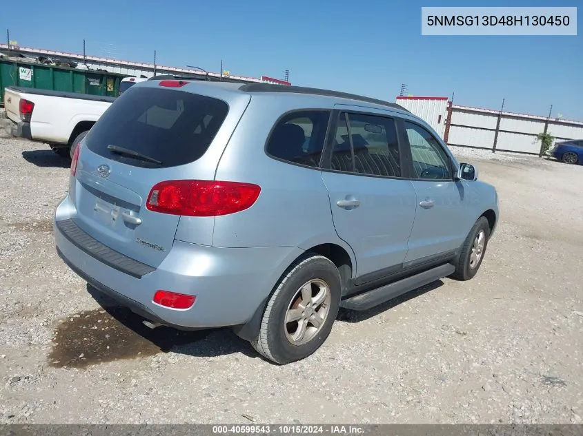 2008 Hyundai Santa Fe Gls VIN: 5NMSG13D48H130450 Lot: 40599543