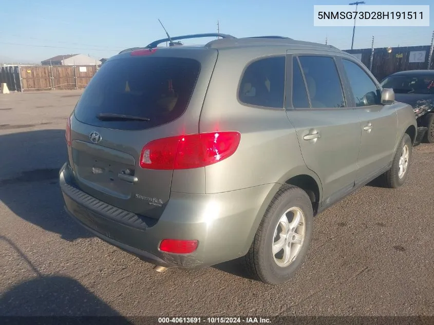 5NMSG73D28H191511 2008 Hyundai Santa Fe Gls