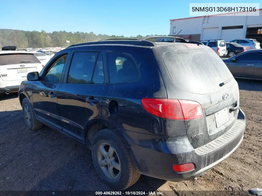 2008 Hyundai Santa Fe Gls VIN: 5NMSG13D68H173106 Lot: 40629262