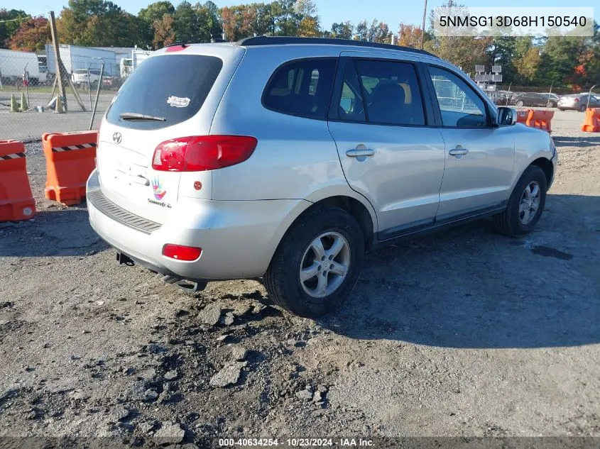 2008 Hyundai Santa Fe Gls VIN: 5NMSG13D68H150540 Lot: 40634254