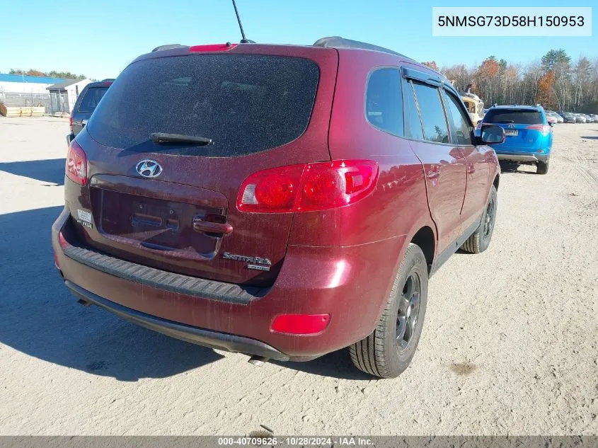 2008 Hyundai Santa Fe Gls VIN: 5NMSG73D58H150953 Lot: 40709626