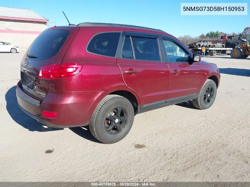 2008 Hyundai Santa Fe Gls VIN: 5NMSG73D58H150953 Lot: 40709626