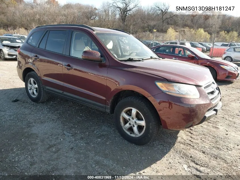 2008 Hyundai Santa Fe Gls VIN: 5NMSG13D98H181247 Lot: 40831969