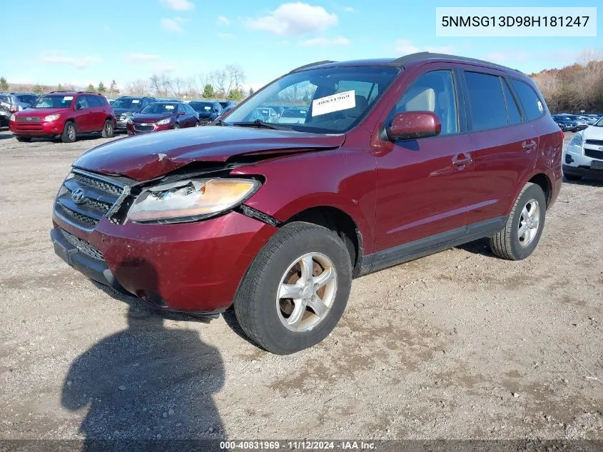 2008 Hyundai Santa Fe Gls VIN: 5NMSG13D98H181247 Lot: 40831969